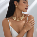 Trendy Openwork Layered Choker, Ring & Ear Studs Set – Vintage Elegant Jewelry