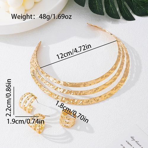 Trendy Openwork Layered Choker, Ring & Ear Studs Set – Vintage Elegant Jewelry