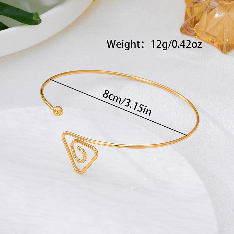 Minimalist Geometric Threaded Open Cuff Bracelet – Niche Fashion Arm Cuff & Statement Jewelry