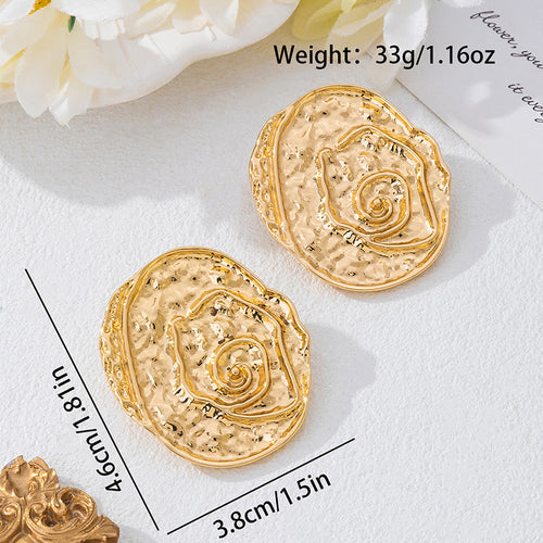 Trendy Geometric Disc Rose Motif Ear Studs – Niche Design Statement Earrings for Women
